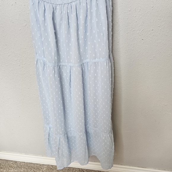 Merokeety Dress Sz‎ L Puff Sleeve Soft Girl Flowy Midi Feminine Pastel Blue NEW - Picture 5 of 15